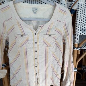 Odille Anthropologie Ivory Yellow Pink Stripe Button Down Shirt Top Shirt